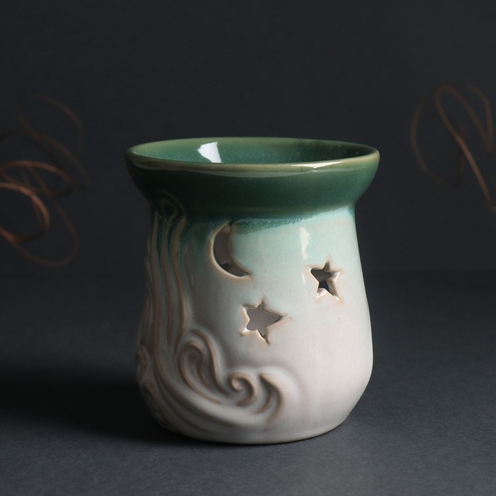 Аромалампа керамика  Аромалампа керамика "Море волнуется" зеленый 8,6х8,6х9,8 см