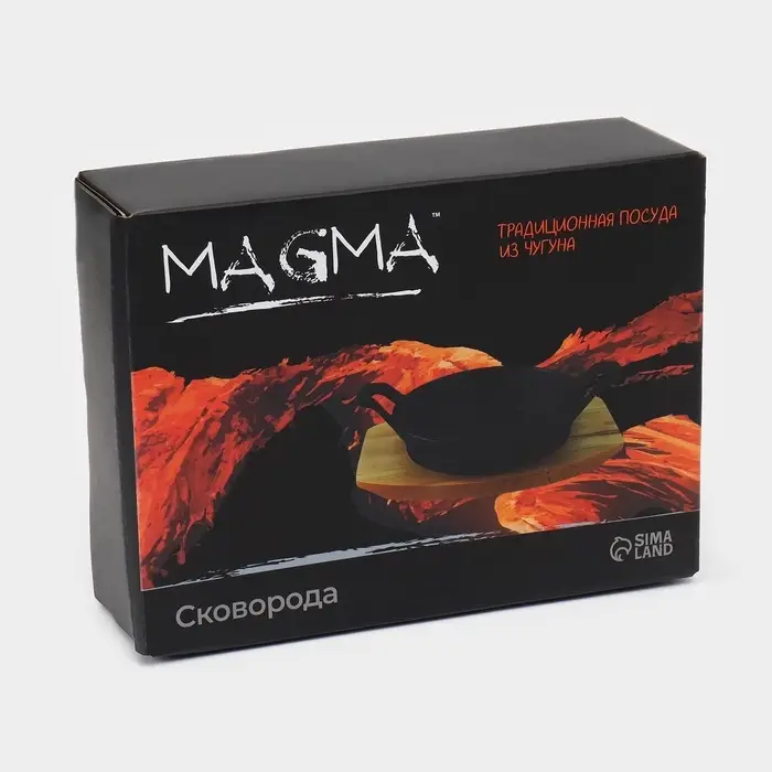 Сковорода Magma &laquo;Далат&raquo;, d=17.2 см, h=7 см, на деревянной подставке, индукция, чугун, чёрная