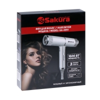 Фен Sakura SA-4051GR, 1600 Вт, 3 скорости, 3 темп. режима, концентратор, шнур 1.8 м, зелёный