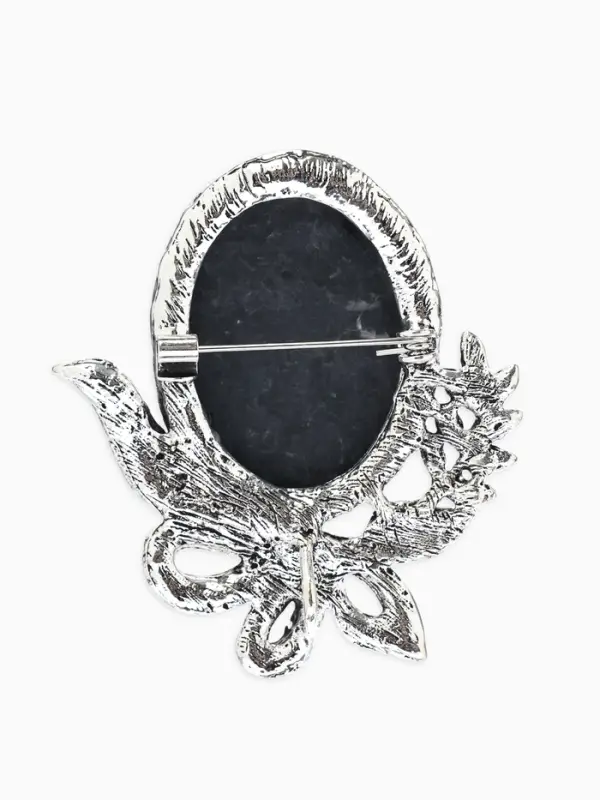 Брошь &laquo;Камея&raquo;, лавра, серая в чернёном серебре