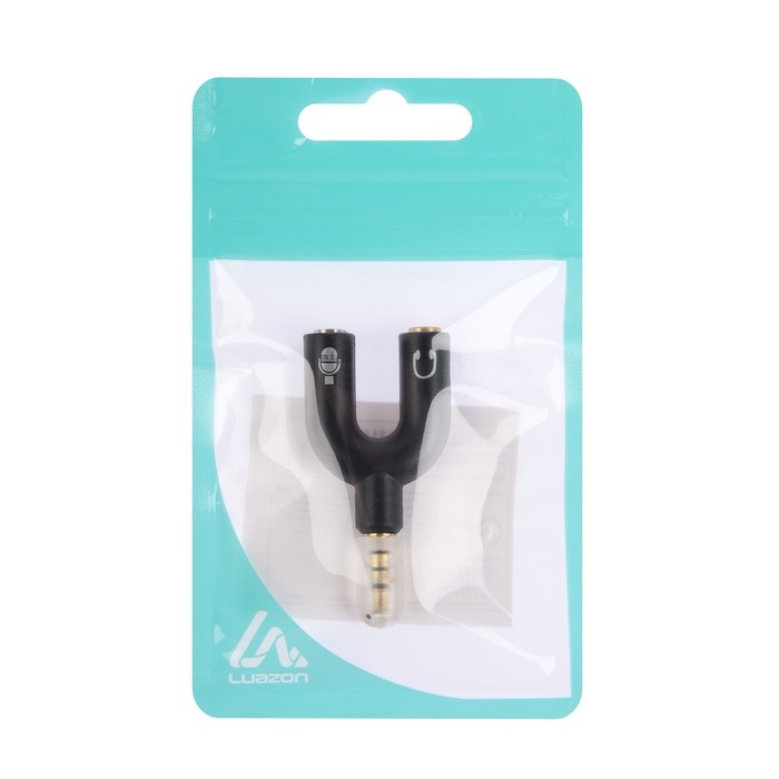 Разветвитель Luazon, Jack 3.5 мм (4pin)(m)-2xJack 3.5 (3 pin)(f), для микро и наушников Разветвитель Luazon, Jack 3.5 мм (4pin)(m)-2xJack 3.5 (3 pin)(f), для микро и наушников
