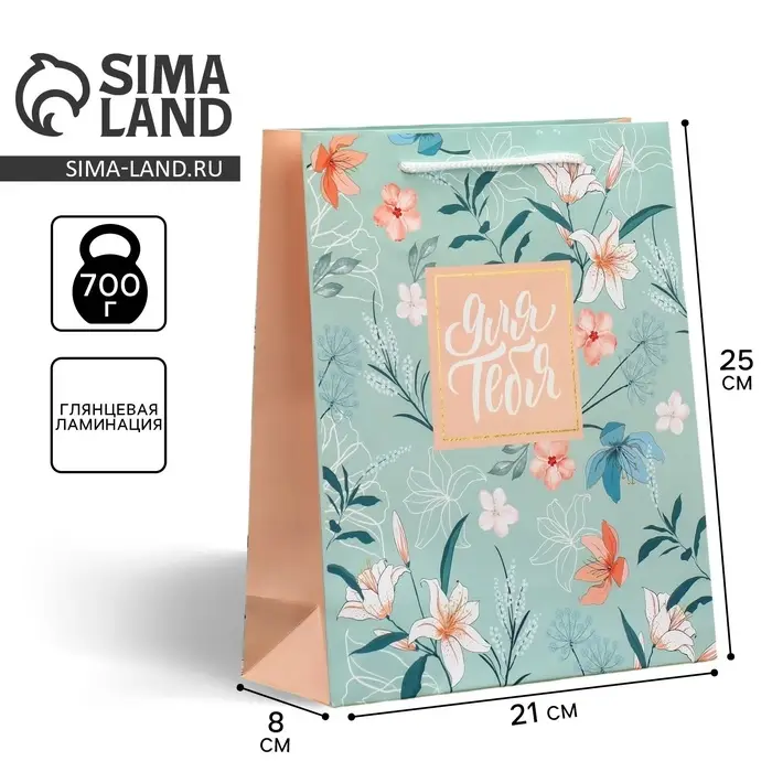Пакет подарочный ламинированный, упаковка, Just for you, ML 21 х 25 х 8 см Пакет подарочный ламинированный, упаковка, Just for you, ML 21 х 25 х 8 см