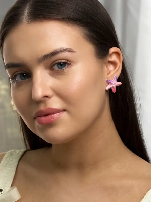 Серьги пластик &laquo;Морская звезда&raquo;, розовый, фиолетовые