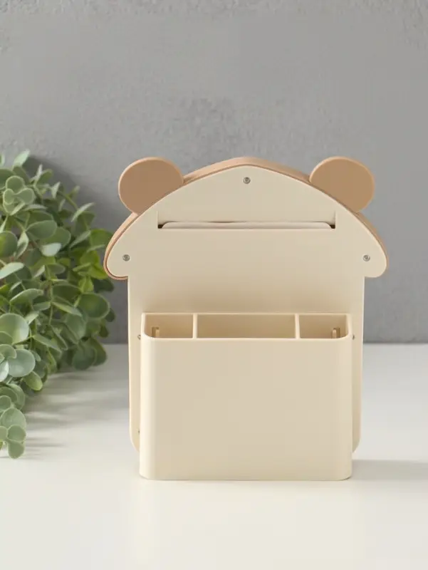 Фоторамка пластик карандашница 10х15 см "Домик с ушками мишки" бело-бежевый 4,8х16,7х20 см   1096452