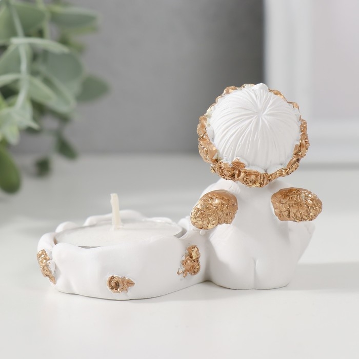 Подсвечник полистоун  Подсвечник полистоун "Ангелочек с сердцем, в золотом венке" 6х5,3х8 см