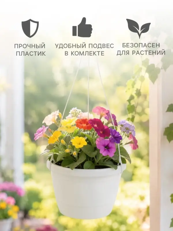Горшок для цветов подвесной &laquo;Флора&raquo;, 4 л, d=22 см, h=15.5 см, пластиковый, белый