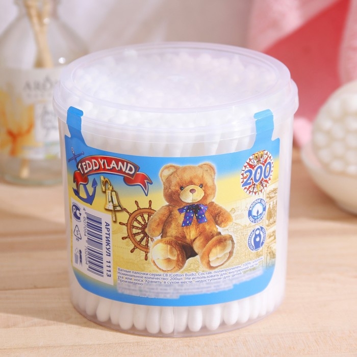 Ватные палочки Teddyland, 200 шт. в стакане Ватные палочки Teddyland, 200 шт. в стакане