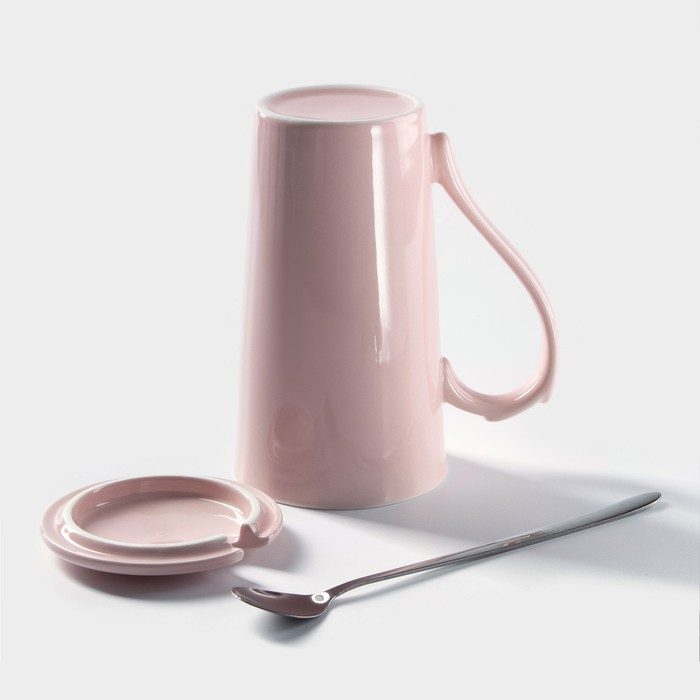 Кружка керамическая с крышкой и ложкой &laquo;Пышность бала&raquo;, 300 мл, цвет МИКС