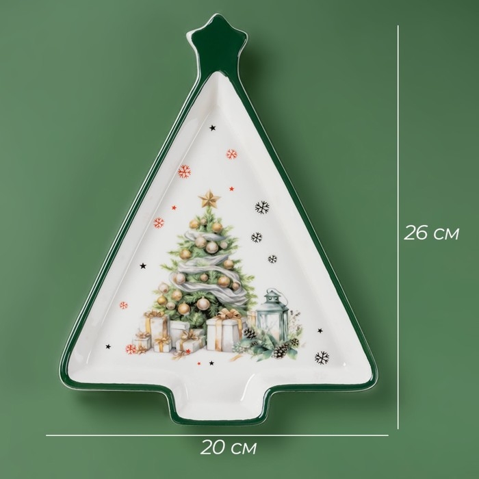 Тарелка новогодняя Доляна «Приближение чуда», 26×20×3 см, керамика, цвет белый Тарелка новогодняя Доляна «Приближение чуда», 26×20×3 см, керамика, цвет белый