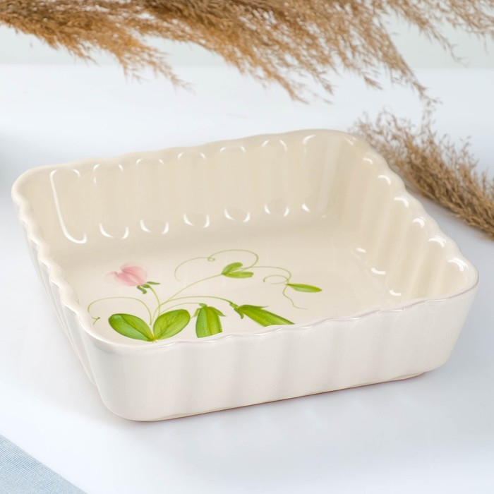 Емкость для запекания  Емкость для запекания "Волна квадратная" 1,5л / 6,5х23х23см, горошек