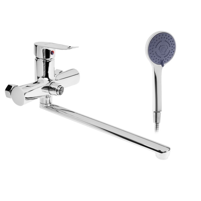 Смеситель для ванны ZEIN Z3848, однорычажный, излив 30 см, душевой набор, лейка 5 реж, хром Смеситель для ванны ZEIN Z3848, однорычажный, излив 30 см, душевой набор, лейка 5 реж, хром