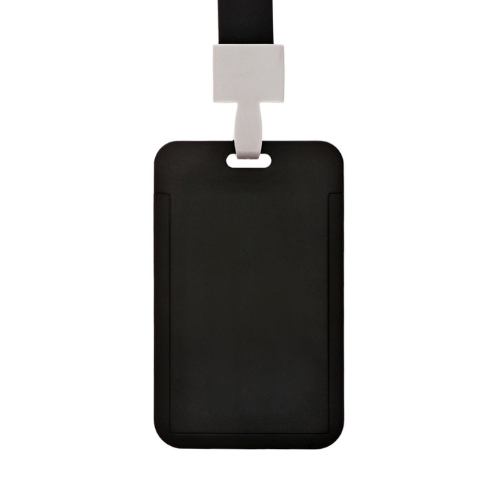 Бейдж вертикальный, внешний размер - 11 х 7 см., внутренний размер - 8,2 х 5,2 см, лента 42 см, Черный