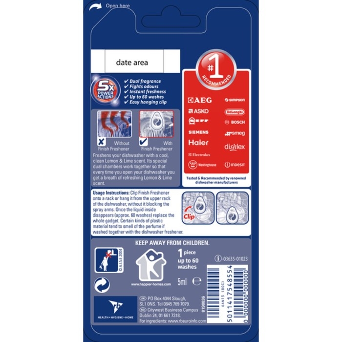 Освежитель для посудомоечных машин Finish  Освежитель для посудомоечных машин Finish "Лимон и лайм", 5 г