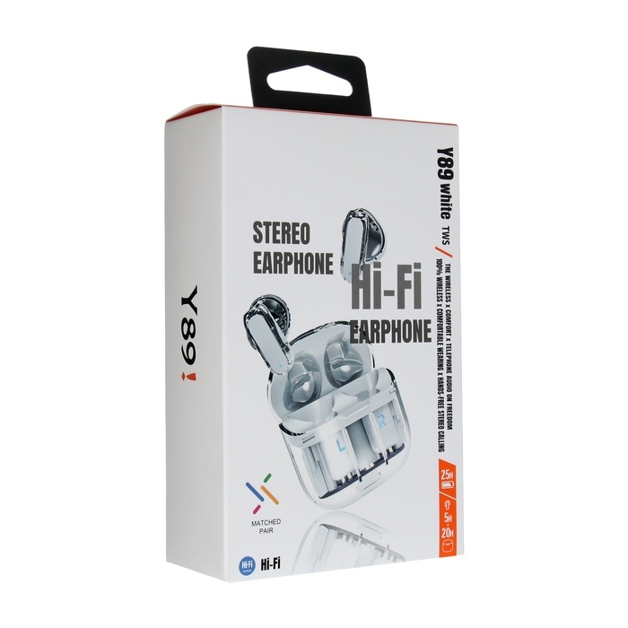 Наушники беспроводные Y89, TWS, вкладыши, BT 5.3 , 30/300 мАч, прозрачные, белые