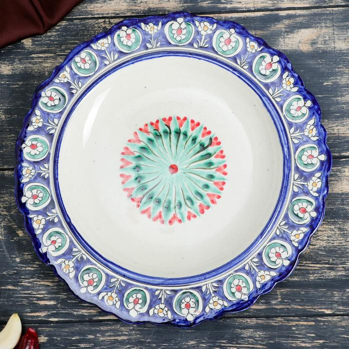 Блинница Риштанская Керамика  Блинница Риштанская Керамика "Узоры", 24 см, синий