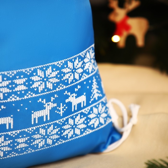 Новый год 2025. Новогодний мешок для подарков на шнурке Новый год 2025. Новогодний мешок для подарков на шнурке "Олени", цвет голубой