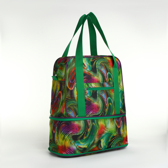 Сумка хозяйственная на молнии, с увеличением, наружный карман, цвет зелёный/разноцветный Сумка хозяйственная на молнии, с увеличением, наружный карман, цвет зелёный/разноцветный