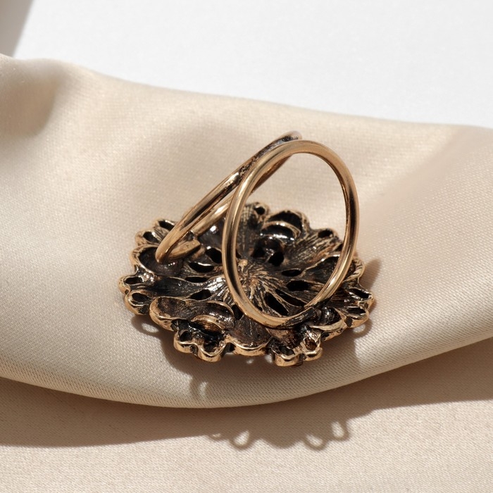 Кольцо для платка «Кувшинка», цвет коричневый в чернёном золоте