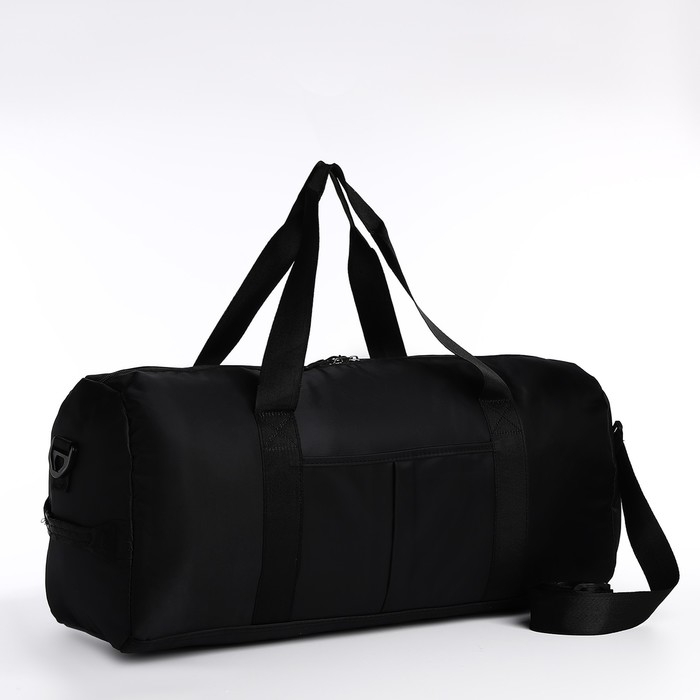 Сумка дорожная на молнии, отдел для обуви, держатель для чемодана, наружный карман, длинный ремень, цвет чёрный Сумка дорожная на молнии, отдел для обуви, держатель для чемодана, наружный карман, длинный ремень, цвет чёрный