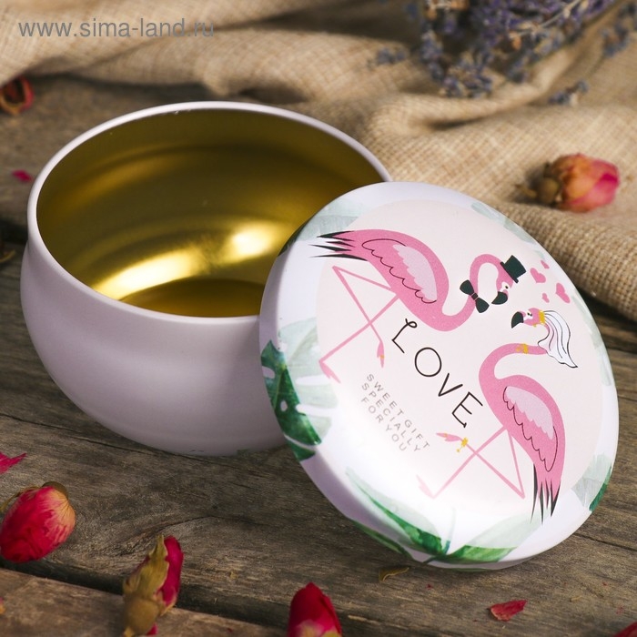 Шкатулка металл круглая  Шкатулка металл круглая "Свадьба. Фламинго" 4х8х8 см