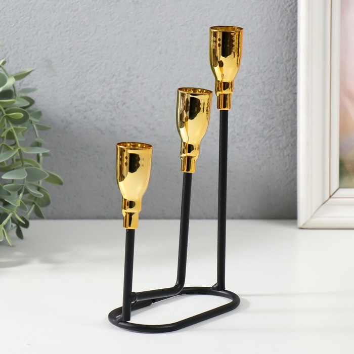 Подсвечник металл на 3 свечи  Подсвечник металл на 3 свечи "Афина" чёрный с золотом 13х5,8х22,2 см