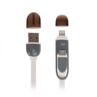 Кабель 2 в 1 Luazon, microUSB/Lightning - USB, 1 А, 0.9 м, плоский, МИКС