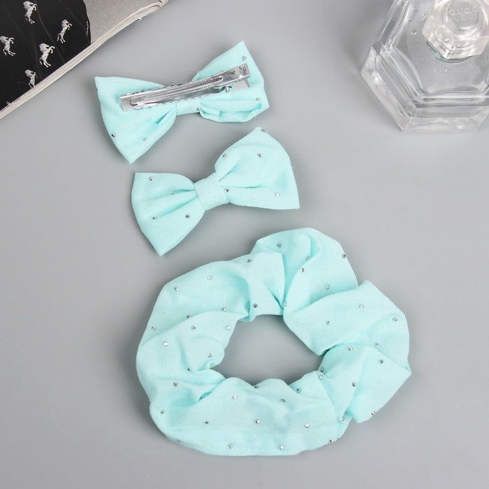 Набор для волос Набор для волос "Фелиция" (резинка 7 см, 2 зажима 6,5 см) блеск, мятный