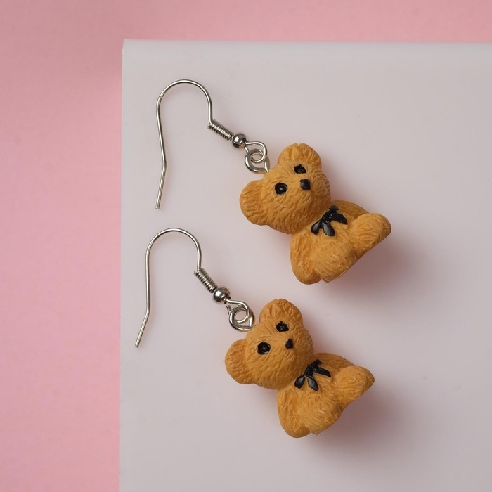 Серьги ассорти «Вкусняшки» печенье мишка, цвет коричнево-чёрный в серебре Серьги ассорти «Вкусняшки» печенье мишка, цвет коричнево-чёрный в серебре