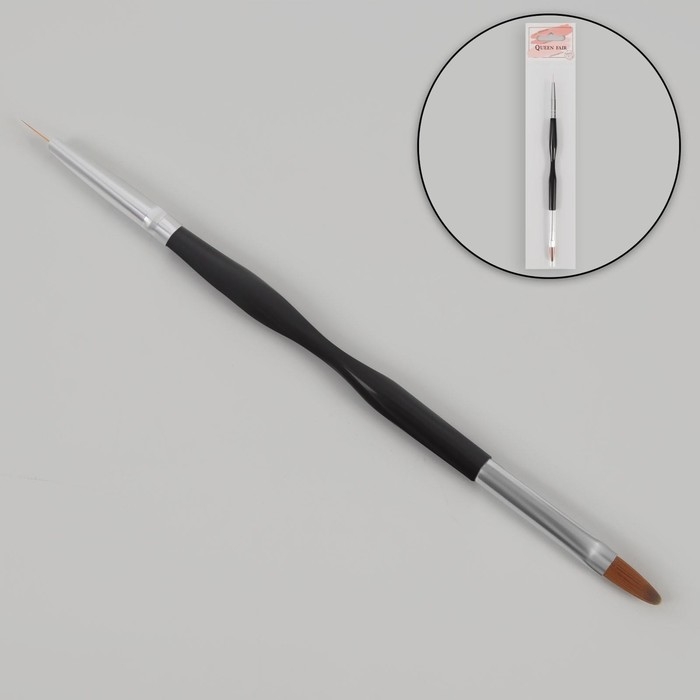 Кисть для наращивания и дизайна ногтей, двусторонняя, лепесток/точечная, 18,5 см, цвет чёрный Кисть для наращивания и дизайна ногтей, двусторонняя, лепесток/точечная, 18,5 см, цвет чёрный