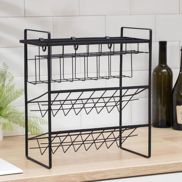 Подставка для бутылок Доляна, 2 яруса, угол 45 градусов, цвет чёрный Подставка для бутылок Доляна, 2 яруса, угол 45 градусов, цвет чёрный