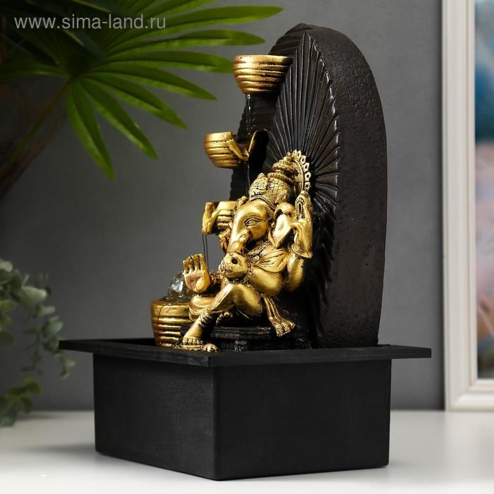 Фонтан настольный от сети, подсветка Фонтан настольный от сети, подсветка "Золотой Ганеша у водопада с чашами" 35х25х20 см