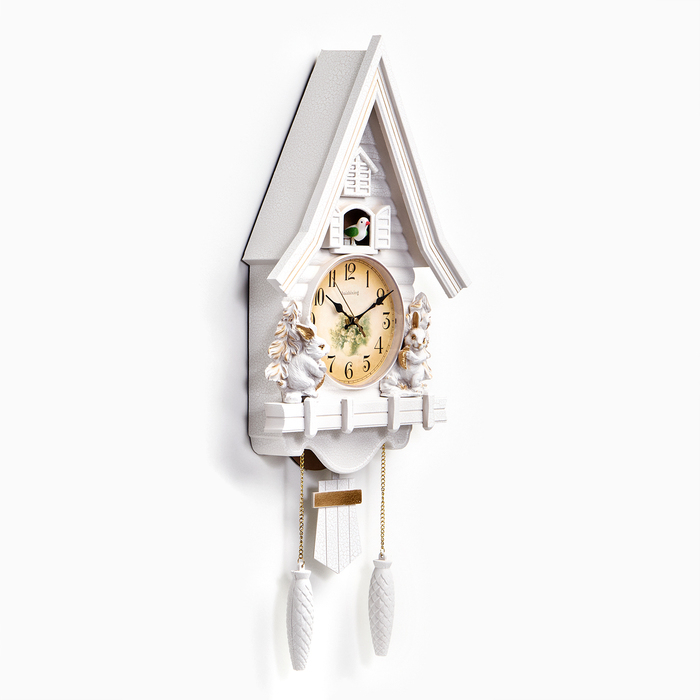 Часы настенные интерьерные большие с кукушкой  Часы настенные интерьерные большие с кукушкой "Зайчики", бесшумные, 62 х 32 см