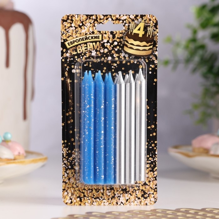 Набор свечей для торта  Набор свечей для торта "Спарк", 12 шт, 8 см, синий и серебряный металлик