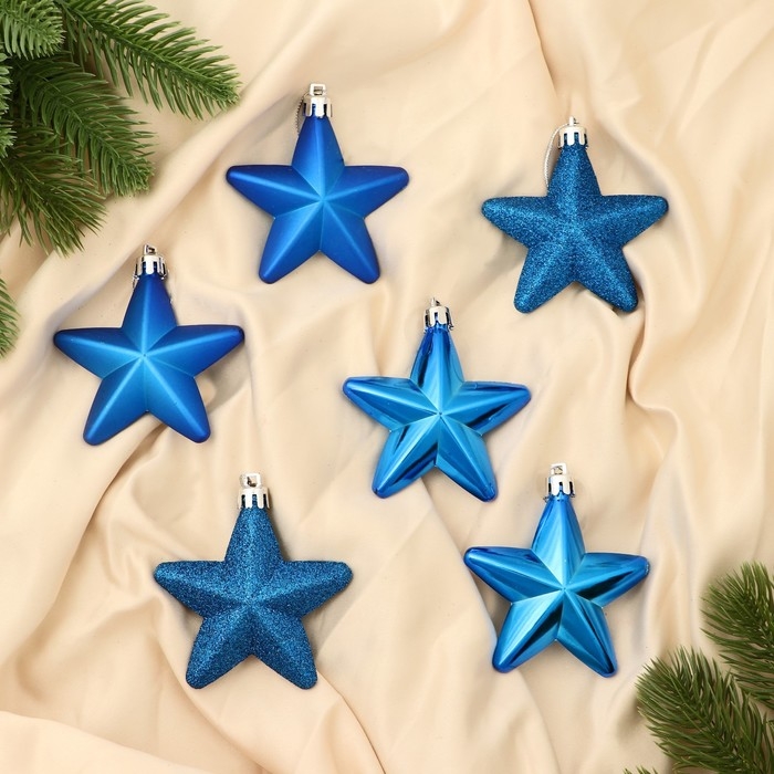 Набор украшений пластик 6 шт Набор украшений пластик 6 шт "Звездопад" 8 см, синий