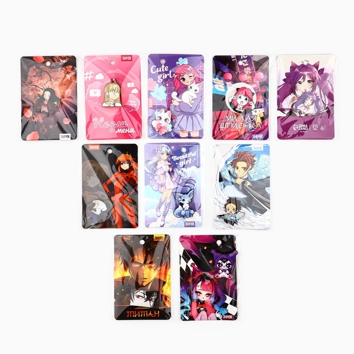 Значки деревянные «Аниме» в шоубоксе, 20 шт Значки деревянные «Аниме» в шоубоксе, 20 шт