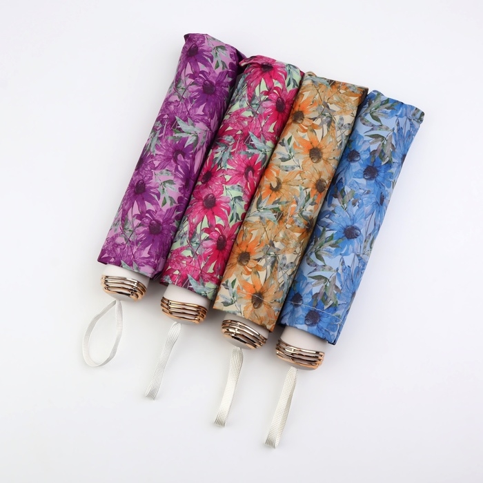 Зонт механический «Ромашки», эпонж, 4 сложения, 8 спиц, R = 48/55 см, D = 110 см, цвет МИКС Зонт механический «Ромашки», эпонж, 4 сложения, 8 спиц, R = 48/55 см, D = 110 см, цвет МИКС