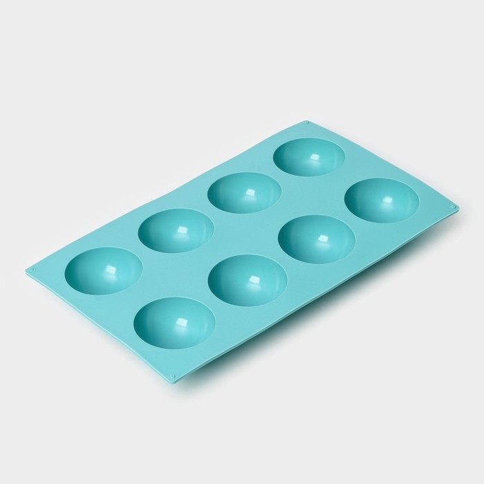 Форма для выпечки Доляна «Полусфера», силикон, 29×17 см, 8 ячеек (d=5,8 см), цвет голубой Форма для выпечки Доляна «Полусфера», силикон, 29×17 см, 8 ячеек (d=5,8 см), цвет голубой