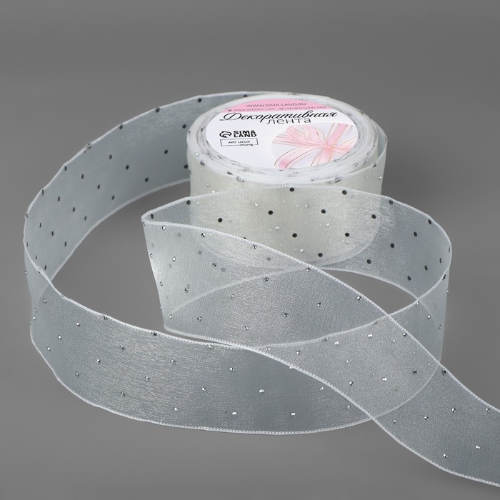 Лента капроновая, со стразами, 38 мм × 9,1 ± 0,5 м, цвет белый Лента капроновая, со стразами, 38 мм × 9,1 ± 0,5 м, цвет белый