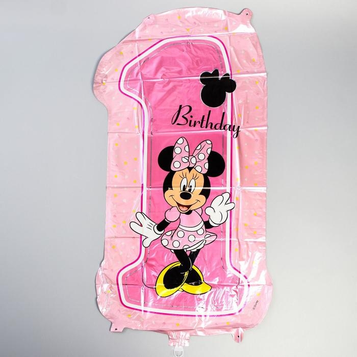 Букет из шаров фольгированных  Букет из шаров фольгированных "Happy Birthday", набор 5 шт, Минни Маус, 4 сердечка, единичка