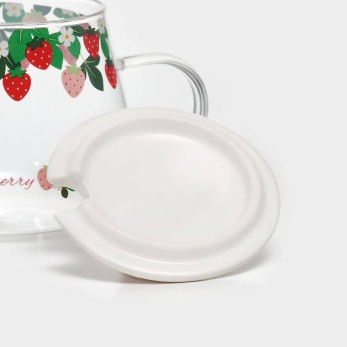 Кружка стеклянная с керамической крышкой и ложкой «Ягодка», 500 мл Кружка стеклянная с керамической крышкой и ложкой «Ягодка», 500 мл