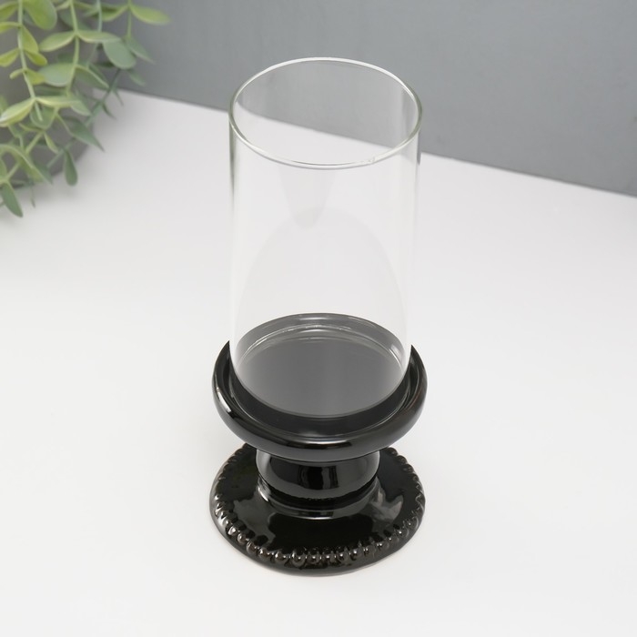 Подсвечник керамика, стекло на 1 свечу  Подсвечник керамика, стекло на 1 свечу "Веллис" d=8 см чёрный 10х10х21,5 см