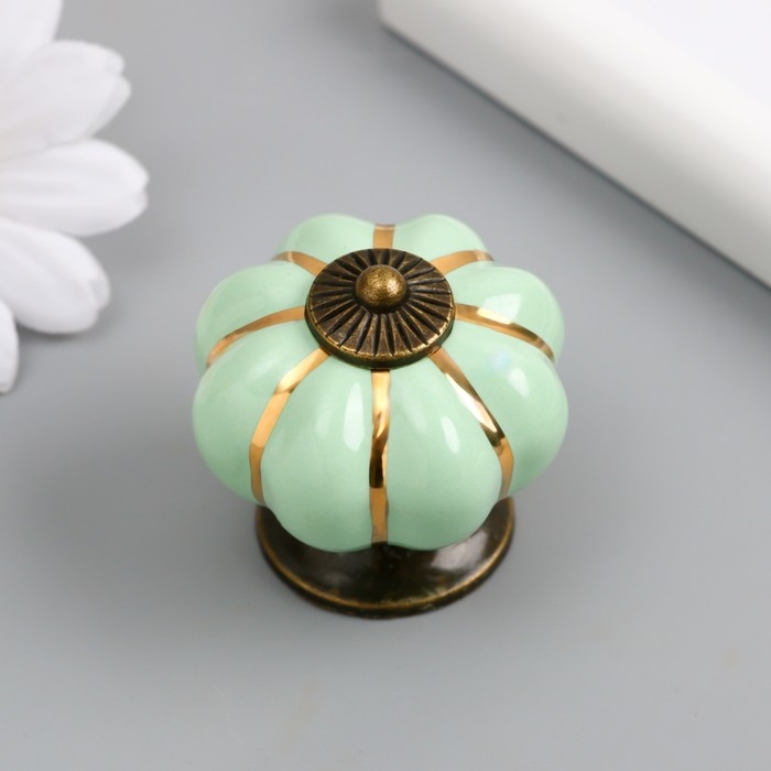 Ручка для шкатулки керамика, металл Ручка для шкатулки керамика, металл "Тыковка" фисташка 4х4х4 см