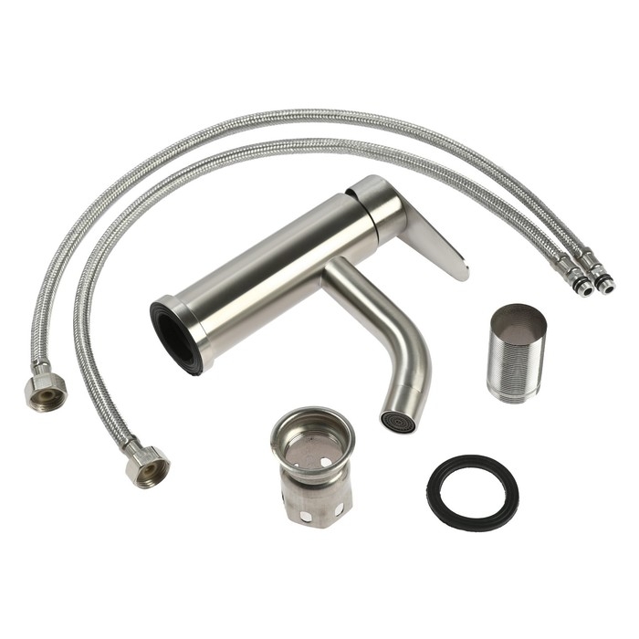 Смеситель для раковины ZEIN Z3483, картридж керамика 35 мм, нержавеющая сталь, сатин Смеситель для раковины ZEIN Z3483, картридж керамика 35 мм, нержавеющая сталь, сатин