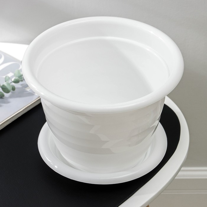 Горшок для цветов с поддоном «Виола», 5 л, пластиковый, цвет белый