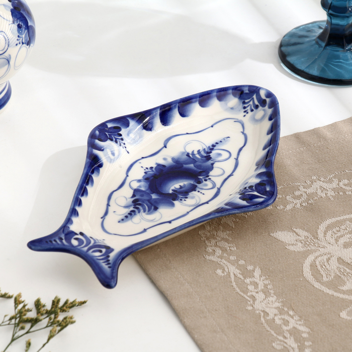 Селедочница  Селедочница "Рыбка", гжель, фарфор, 24х14 см