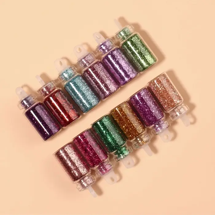 Блёстки для декора &laquo;Блистай&raquo;, 12 бутылочек, мелкие, разноцветные