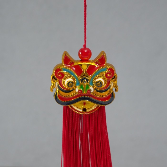 Подвеска текстиль, пластик Подвеска текстиль, пластик "Китайский лев" красная 2х4х14 см