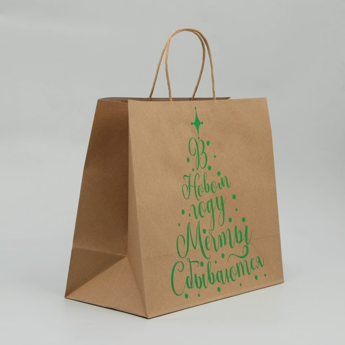 Пакет подарочный новогодний крафтовый Dreams come true, 32 х 28 х 15 см, Новый год Пакет подарочный новогодний крафтовый Dreams come true, 32 х 28 х 15 см, Новый год