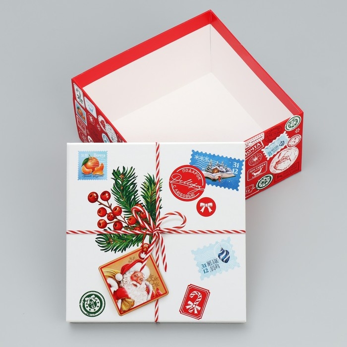 Коробка подарочная «Новогодняя почта», 16 х 16 х 9 см, Новый год Коробка подарочная «Новогодняя почта», 16 х 16 х 9 см, Новый год