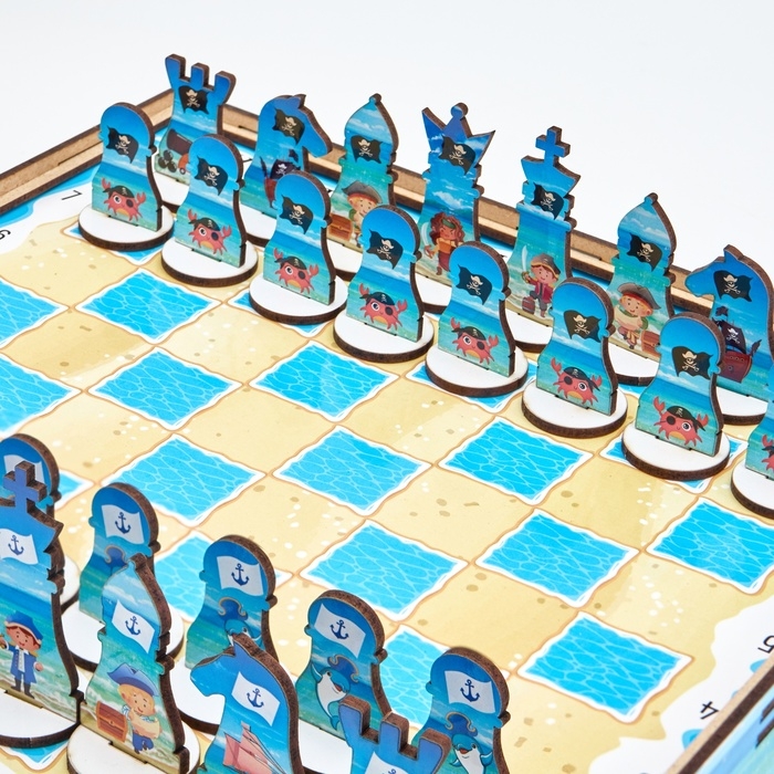 Шахматы детские настольные большие "Морские", 30.5 х 32 см, король h-6.5 см, пешка-4.5 см